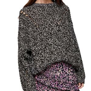 Topshop Chunky Pointelle Sweater Crew Neck Long Sleeves Dropped Shoulders Sz 12